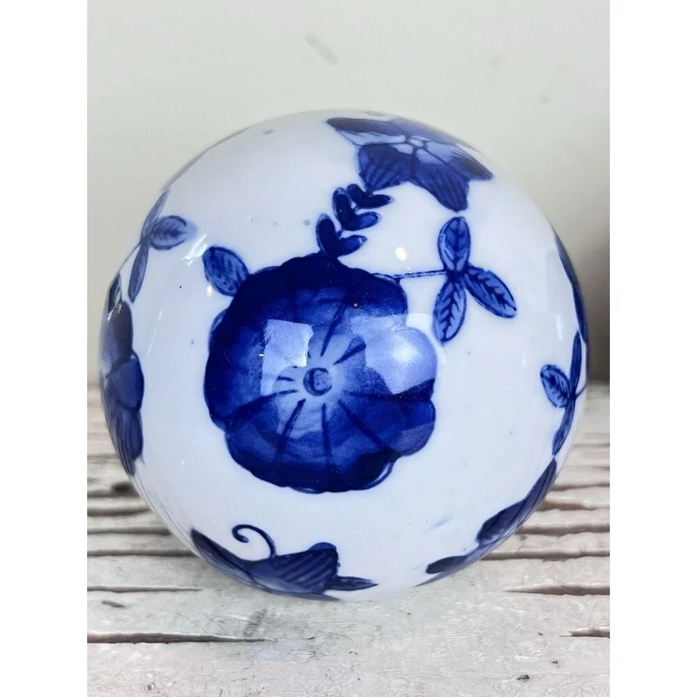 Vintage Pier 1 Blue & White Chinoiserie China Hand Painted Globes (3) Home Decor
